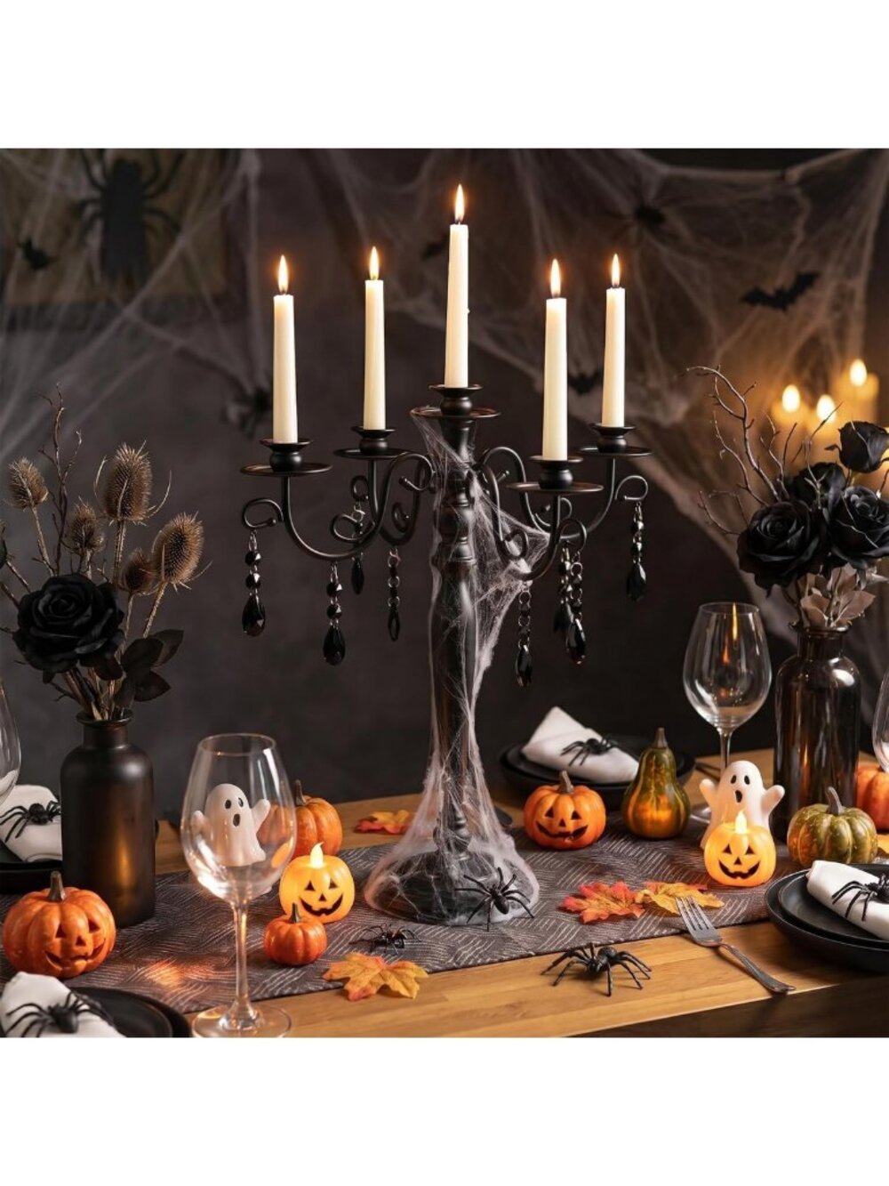 Elegant Black 5-Arm Candelabra Set of 2 | Stylish Candle Holders for Home Decor - Picture 4 of 8